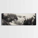 Ocean Rocks, Foggy Horizon, Coastal Cliffs, Dreamy Seascape, Canvas Print, Moody Nature Art, Living Room Wall Art, Coastal Minimalism