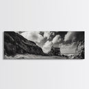 Cliff House, Ocean Cabin, Windy Coast, Framed Canvas Print, Moody Landscape Art, Rustic Wall Decor, Autumn Entryway Art