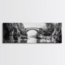 Stone Bridge, Forest River, Morning Mist, Canvas Print, Black and White Landscape, Nature Wall Art, Rustic Bathroom Art, Den Decor