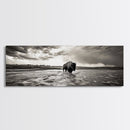 Bison River, Prairie Storm, American West, Framed Canvas Print, Rustic Nature Art, Fall Living Room Decor, Wildlife Photography