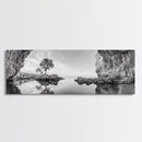 Coastal Cave, Reflection Landscape, Nature Calm, Framed Canvas Print, minimalist ocean wall decor, tranquil tree photography, zen entryway art