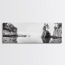 Forest Cove, Serene Shoreline, Calm Reflections, Canvas Print, peaceful nature wall art, neutral tones decor, minimalist bathroom artwork