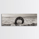 Ocean Ring, Waves Crashing, Sea Sculpture, Framed Canvas Print, unique beach photography, industrial coastal wall art, modern bathroom decor