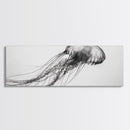 Jellyfish, Ocean Flow, Underwater Beauty, Canvas Print, Marine life wall decor, Coastal bathroom art, Minimalist ocean art, Black and white