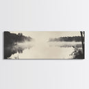 Misty River, Forest Reflection, Black and White Nature, Framed Canvas Print, Tranquil Decor, Bedroom Wall Art, Moody Minimalist Art