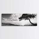 Lone Tree, Coastal Sunset, Ocean Horizon, Framed Canvas Print, Tranquil Landscape Art, Meditation Room Wall Art, Nature Zen Decor
