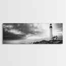 Dramatic Lighthouse Coast, Ocean Storm Horizon, Coastal Adventure, Framed Canvas Print, Living Room Wall Art, Nautical Fall Decor