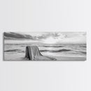 Blanket Beach, Woven Texture, Ocean Sunset, Tranquil Shore, Framed Canvas Print, Boho Wall Art, Bedroom Decor, Soft Coastal Photography Style