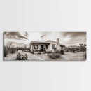 Desert Home, Adobe House, Rustic Pathway, Cactus Garden, Framed Canvas Print, Southwestern Decor, Living Room Wall Art, Western Aesthetic