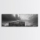 Ocean Harvest, Driftwood Crate, Coastal Mood, Framed Canvas Print, Nautical Wall Decor, Rustic Bathroom Art, Moody Coastal Artwork