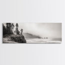 Foggy Pines, Ocean Horizon, Coastal Landscape, Moody Beach Scene, Canvas Print, Bedroom Wall Art, Rustic Cabin Decor, Nature Photography