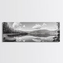 Canoe Lake, Still Water, Pine Forest, Outdoor Serenity, Canvas Print, Nature Wall Art, Rustic Cabin Decor, Peaceful Landscape, Neutral Tones
