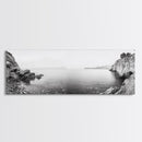 Rocky Coastline, Minimalist Seascape, Black and White Shoreline, Framed Canvas Print, Coastal Wall Art, Bathroom or Hallway Decor