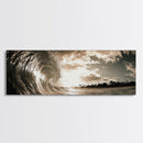 Ocean Wave Curl, Coastal Sunset, Seaside Wall Art, Framed Canvas Print, Surfer Vibes, Modern Beach Decor, Living Room Statement Piece