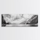 Mountain Lake, Forest Panorama, Serene Wilderness, Framed Canvas Print, Nature Lover Wall Art, Rustic Lodge Decor, Neutral Palette