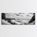 Ocean Bluff View, Seaside Hills, Coastal Forest Horizon, Framed Canvas Print, Nature Landscape Art, Living Room or Office Decor