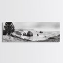 Rocky Coastline Mist, Ocean Cliffs, Foggy Seascape, Moody Decor, Canvas Print, Coastal Wall Art, Nature Photography, Living Room Decor