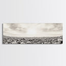 Pebble Shoreline, Soft Horizon, Beach Sunrise, Calm Coastal Decor, Framed Canvas Print, Neutral Tones, Bedroom Wall Art, Nature Minimalism