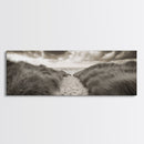 Sandy Dune Path, Grassy Trail, Seaside Journey, Beach Nature Scene, Framed Canvas Print, Minimalist Wall Art, Autumn Coastal Decor