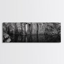 Quarry Wall, Rocky Cliff, Natural Reflection, Still Water, Framed Canvas Print, Industrial Wall Art, Man Cave Decor, Rustic Landscape Art