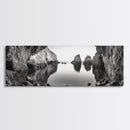 Sea Cave View, Ocean Reflections, Nature Escape, Framed Canvas Print, Beach House Wall Art, Zen Decor, Black and White Coastal Style