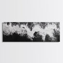 Ocean Wave, Aerial Surf, Coastal Abstract, Monochrome Motion, Framed Canvas Print, Modern Bathroom Art, Minimalist Art, Black and White Decor