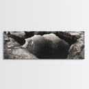 Natural Rock Pool, Moody Water Reflection, Rustic Earth Photography, Canvas Print, Zen Bathroom Wall Art, Minimalist Nature Decor