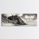Seaside Cliff, Pine Hills, Sandy Beach, Canvas Print, Coastal Landscape Art, Modern Nature Decor, Beach House Living Room Style