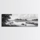 Marsh Scene, Grassy Shore, Tree Lined Path, Canvas Print, Nature Landscape Art, Rustic Cabin Decor, Peaceful Living Room Style
