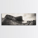 Rocky Coastal Path, Ocean Horizon View, Canvas Print, Neutral Earth Tones, Rustic Wall Art, Beach Landscape Photography, Grunge Nautical Art