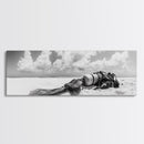 Scuba Gear, Deserted Beach, Ocean Explorer, Framed Canvas Print, minimalist beach decor, scuba diver gift, ocean wall art, travel lover art