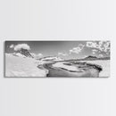 Arctic Stream, Mountain Snow, Clear Sky, Framed Canvas Print, Scandinavian decor, nature wall art, winter bedroom print, cool color tones
