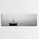 Solitary Sea Buoy, Calm Ocean View, Black White Minimalist, Nautical Canvas Print, Peaceful Coastal Wall Art, Bedroom Decor