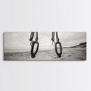 Nautical Swing, Beach Ropes, Seaside Minimalism, Canvas Print, black and white beach decor, coastal hallway wall art, maritime rustic style