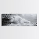 Stormy Waves, Ocean Fury, Tropical Housefront, Canvas Print, dramatic coastal decor, fall storm wall art, modern living room statement