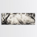 Enchanted Forest, Sunlight Rays, Dreamy Woodland, Framed Canvas Print, boho nature decor, spiritual wall art, bedroom forest scene