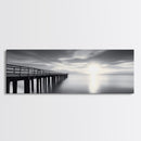 Ocean Pier, Tranquil Horizon, Serene Seascape, Framed Canvas Print, black and white beach wall art, bedroom coastal minimalism