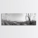 Windswept Coastal Trees, Driftwood Beach Landscape, Black White Canvas Print, Autumn Wall Art, Nature-Inspired Living Room Decor