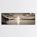 Sepia Horizon, Sunset Lake, Nature Tranquility, Canvas Print, cabin wall decor, warm autumn lake art, peaceful sepia photography