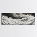 Storm Waves, Moody Sea, Ocean Power, Canvas Print, dramatic bathroom wall art, black and white seascape, coastal energy room decor