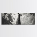 Utility Pole Sky, Urban Minimalism, Power Lines, Framed Canvas Print, Industrial Wall Art, Office Decor, Monochrome Photography