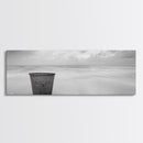 Seaside Metal Pail, Coastal Minimalism, Black White Art, Modern Bathroom Art, Framed Canvas Print, Tranquil Ocean Wall Decor