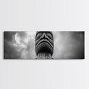 Tribal Totem Head, Cultural Wall Art, Primitive Sculpture Print, Monochrome Decor, Canvas Print, Office or Study Accent