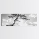 Lone Curved Tree, Zen Nature Print, Minimalist Landscape, Calming Decor, Framed Canvas Print, Bedroom Wall Statement