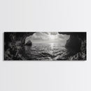Ocean Cave, Horizon View, Seascape Tunnel, Sunset Waters, Framed Canvas Print, Coastal Bathroom Art, Nature Lover Gift, Minimal Decor