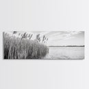 Windy Reeds, Lakeside Breeze, Natural Grass Art, Monochrome Landscape, Canvas Print, Boho Living Room Decor, Botanical Minimalist Wall Art