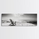 Coastal Chair, Black White, Seaside Decor, Beach Life, Framed Canvas Print, Coastal wall art, minimalist art, neutral tones, coastal room
