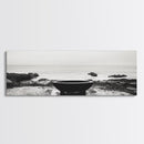 Coastal Boat, Ocean Horizon, Solitude Scene, Black and White Seascape, Canvas Print, Modern Bathroom Wall Art, Minimalist Decor