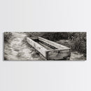 Rustic Water Trough, Nature Trail, Western Desert Scene, Framed Canvas Print, Country Farmhouse Decor, Minimalist Entryway Wall Art