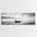 Ocean Sunset Orca, Tranquil Whale Scene, Marine Wildlife, Canvas Print, Minimalist Bathroom Decor, Coastal Bedroom Wall Art
